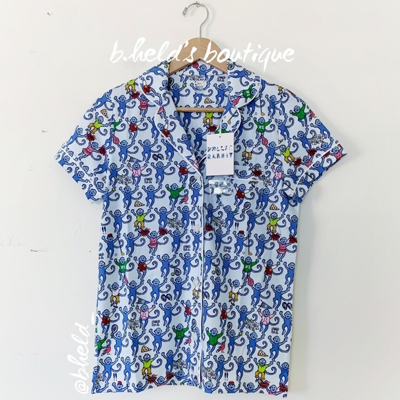 Roller Rabbit Greenwich Monkey Polo Pajamas in Blue Monkey Size XS Brand New NWT - Picture 2 of 16